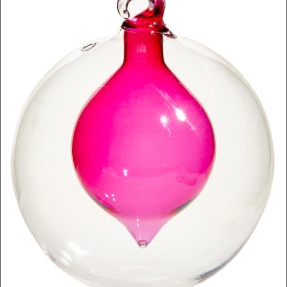 DOUBLE GLASS DIP BALL ORNAMENT IN PINK SHOCK NEW - Picture 3 of 4